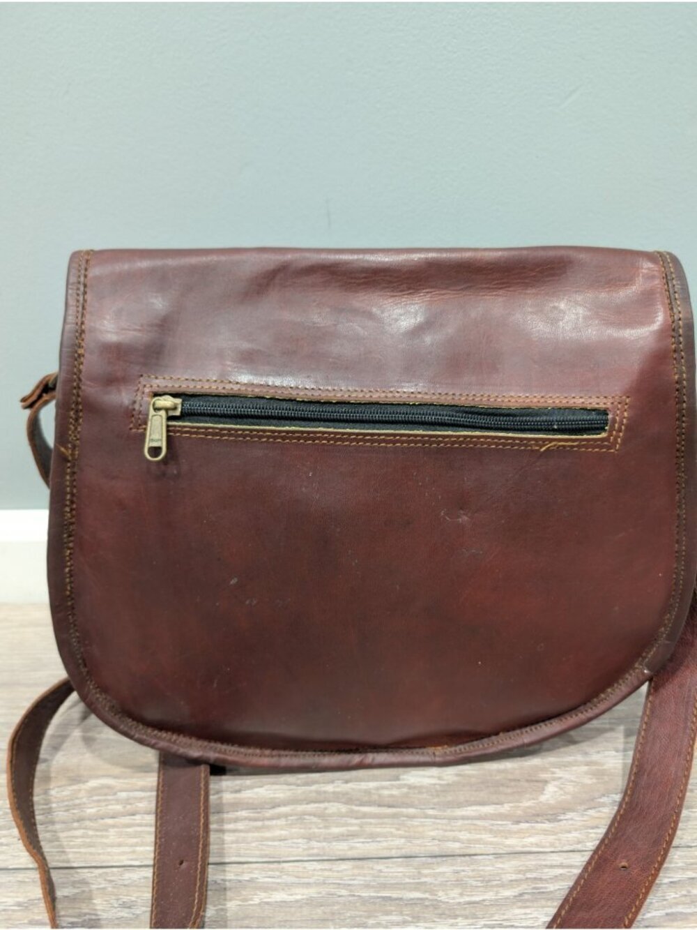 Vintage Heavy Leather Saddle Bag Boho Western Handbag Purse Crossbody Brown - Picture 2 of 16